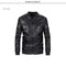 New slim leather biker men’s leather jacket - black / 