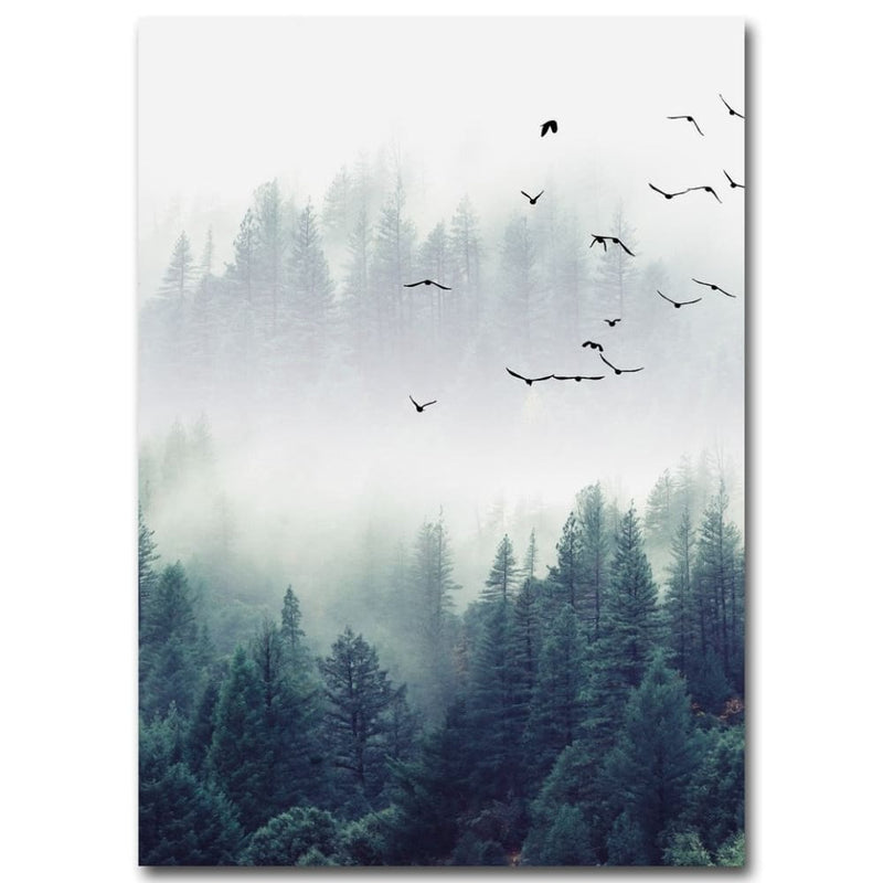 Nordic forest in fog printed canvas poster - 20 x 25 cm / 