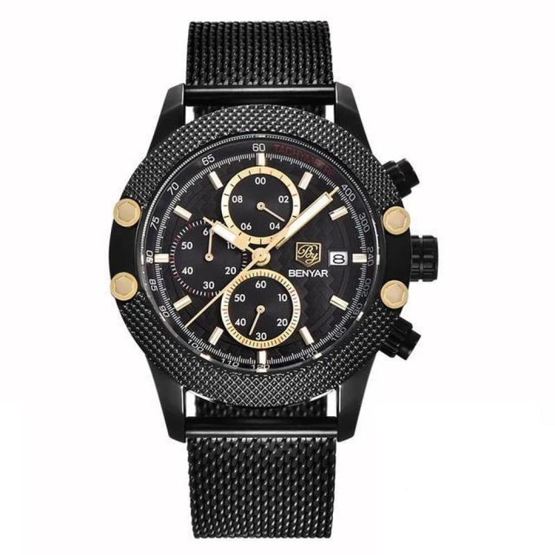 Obelisk Chronograph Stainless Steel Watch - Black Gold