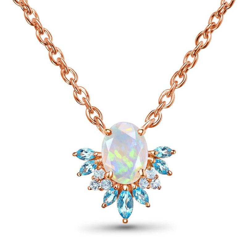 Opal blue topaz necklace - manon - 14kt rose gold vermeil - 
