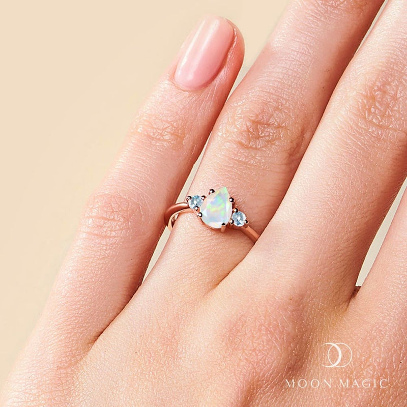 Opal blue topaz ring - lania - opal ring