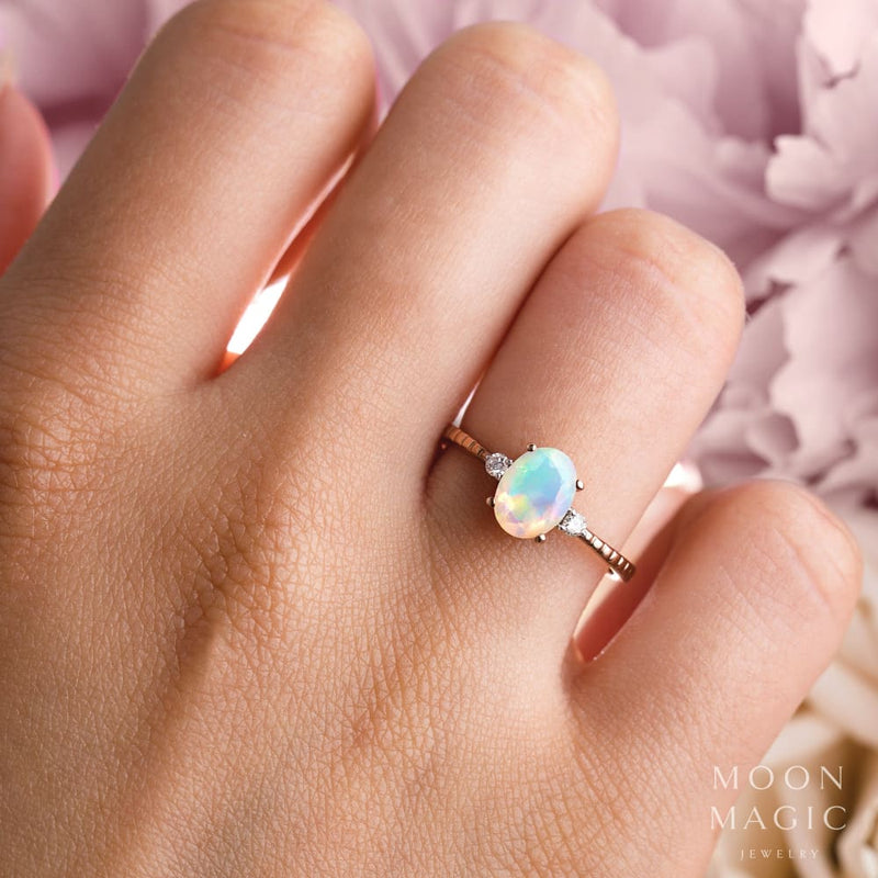 Opal diamond ring - in dreams - opal engagement ring