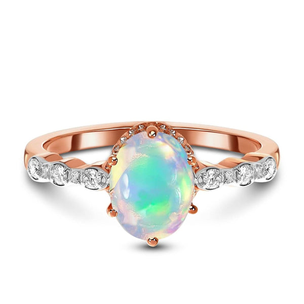 Opal ring with diamonds - mirth - 14kt solid rose gold / 5 -