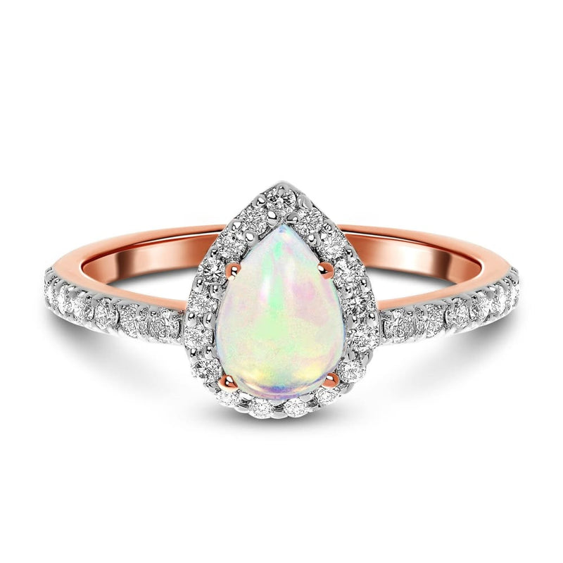 Opal ring with diamonds - tear of joy - 14kt solid rose gold