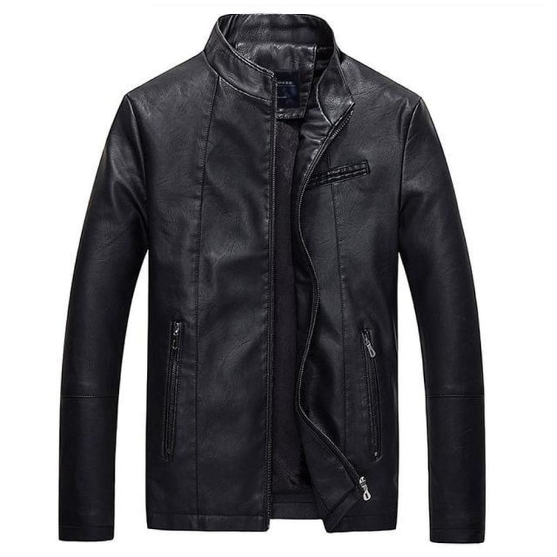 Pilot biker motorcycle men’s leather jacket - black / small