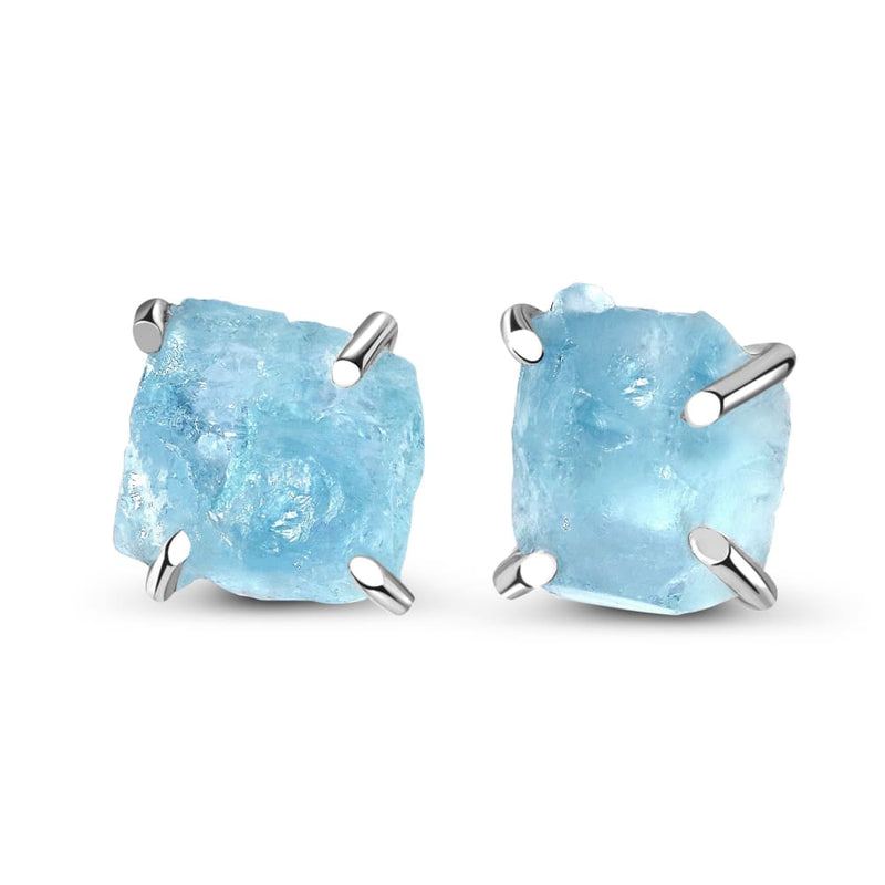 Raw crystal earrings - aquamarine - 925 sterling silver - 
