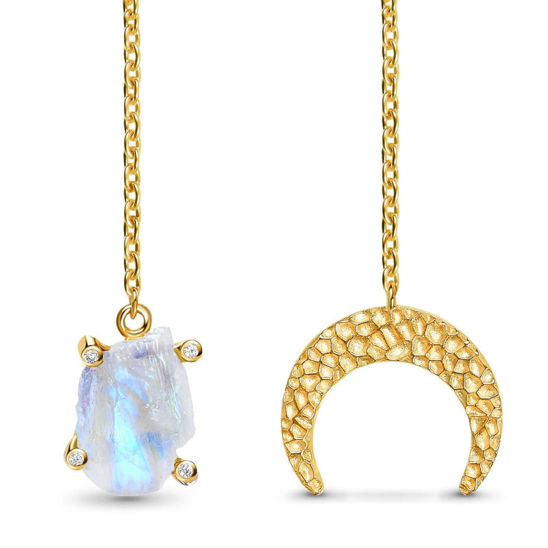 Raw crystal necklace - united moonstone - 14kt yellow gold 