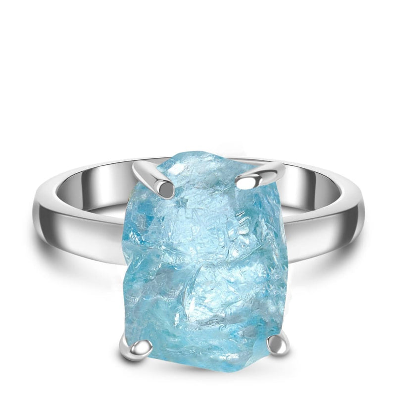 Raw crystal ring - aquamarine - 925 sterling silver / 5 - 