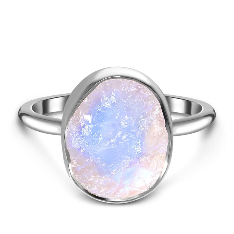 Raw crystal ring - enfolded moonstone - 925 sterling silver 