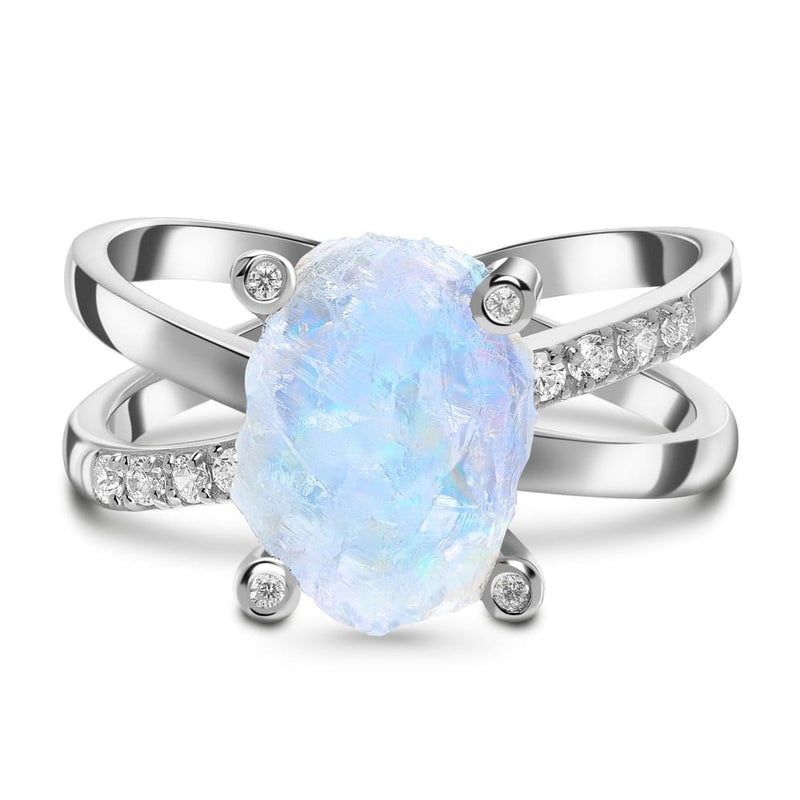 Raw crystal ring - lucid moonstone - 925 sterling silver / 5