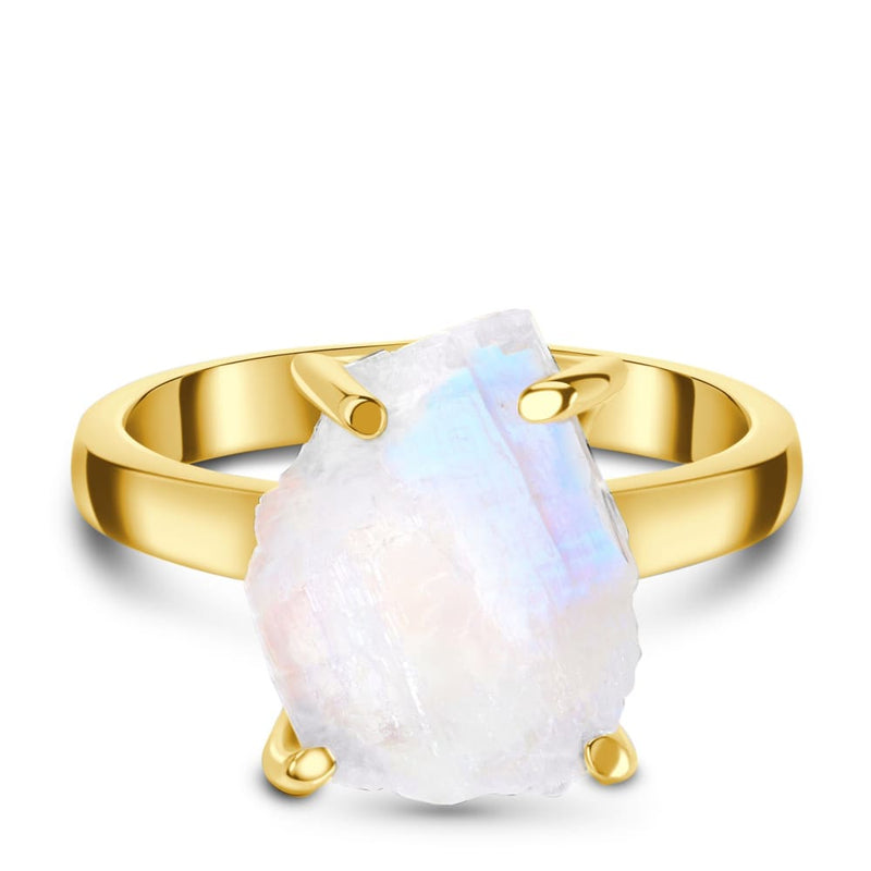 Raw crystal ring - moonstone - 14kt yellow gold vermeil / 5 