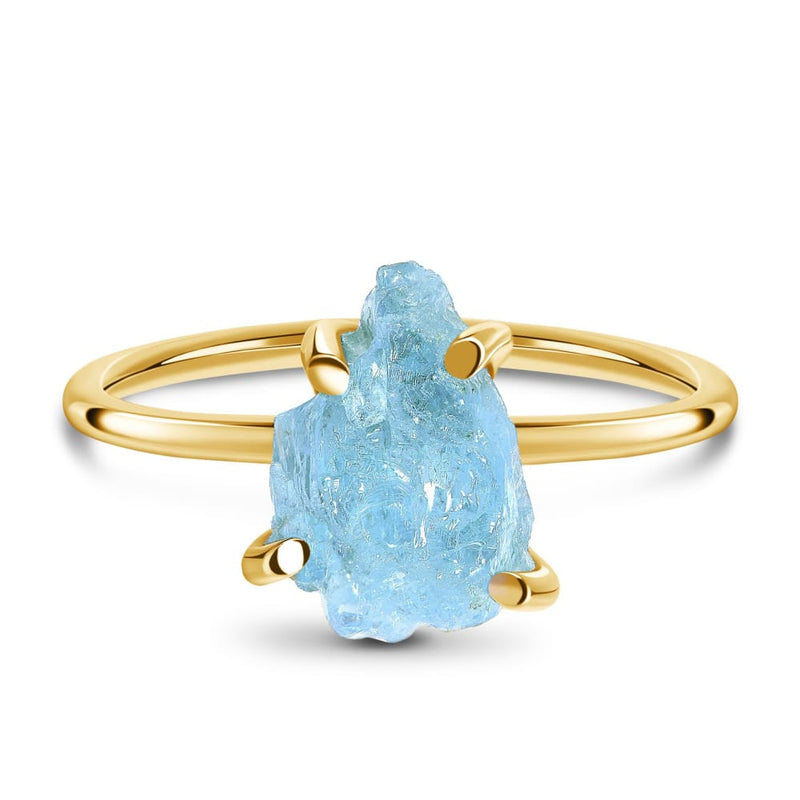 Raw crystal ring - petite aquamarine - 14kt yellow gold 