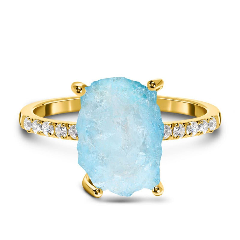 Raw crystal ring - ritzy aquamarine - 14kt yellow gold 