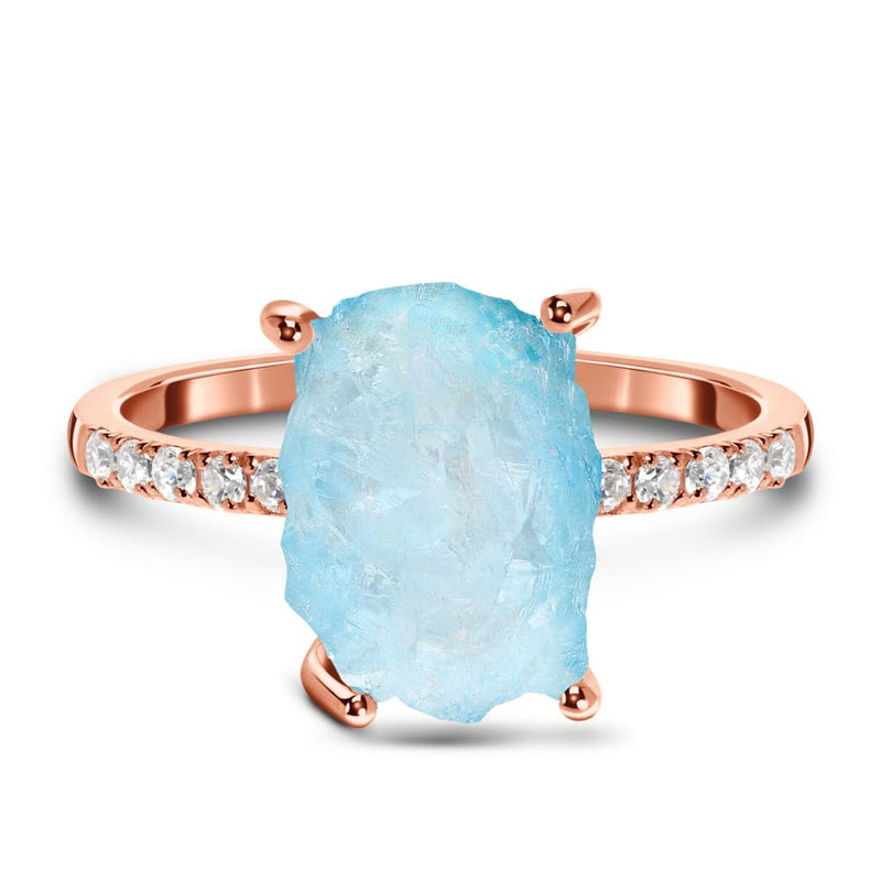 Raw crystal ring - ritzy aquamarine - 14kt rose gold vermeil