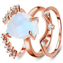 Raw moonstone ring & archer band & cascade band - triple 