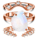 Raw moonstone ring & archer band & cascade band - 14kt rose 