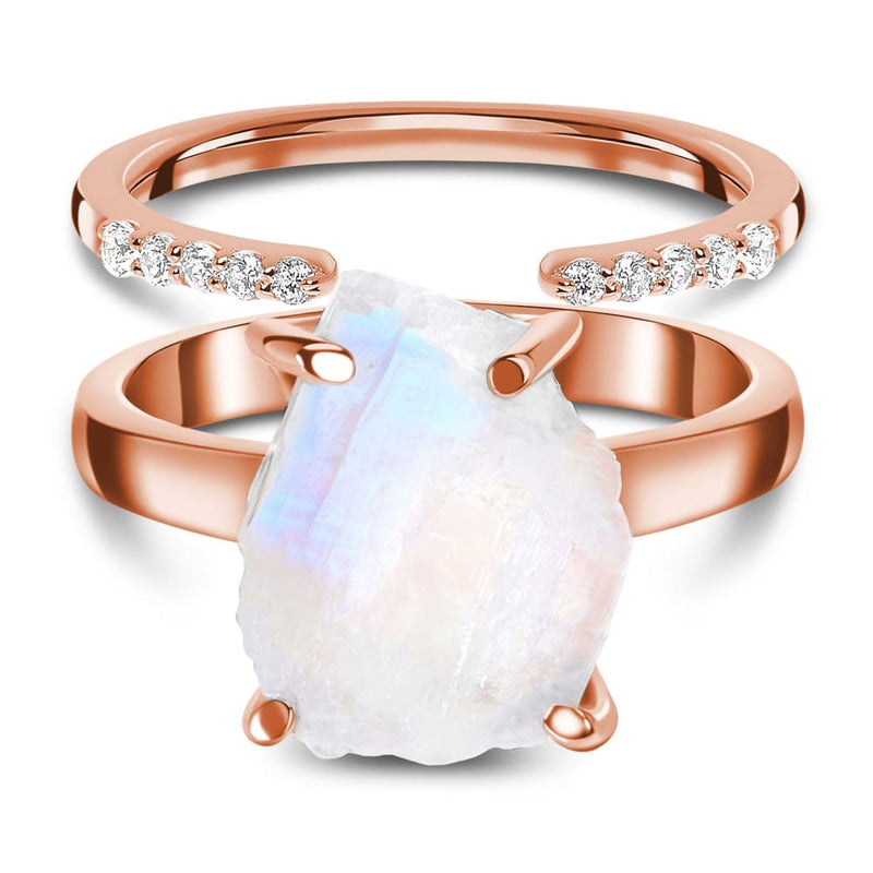 Raw moonstone ring & twinkling band - 14kt rose gold vermeil