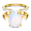 Raw moonstone ring & twinkling band - 14kt yellow gold 