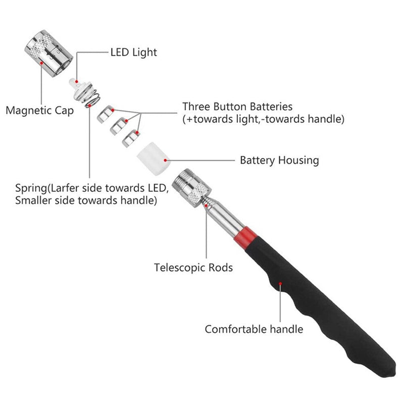 Telescoping Magnet Pick Up Gadget Tool with LED Light