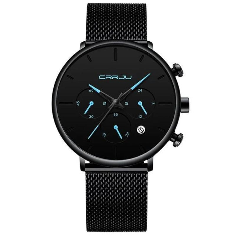 Tineso Black Minimalist Watch - Blue