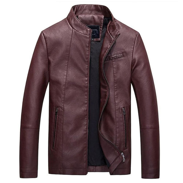 Velvet thick fashion faux men’s leather jacket - red / small