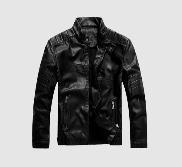 Velvet thick warm wash men’s leather jacket - black / small