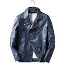 Winter casual mens leather jacket motorcycle style - blue / 