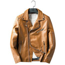 Winter casual mens leather jacket motorcycle style - yellow 