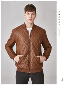 Winter fashion velvet thick plaid men’s leather jacket