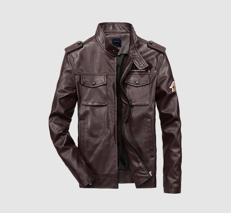 Winter men’s leather jacket - brown / xxx-small