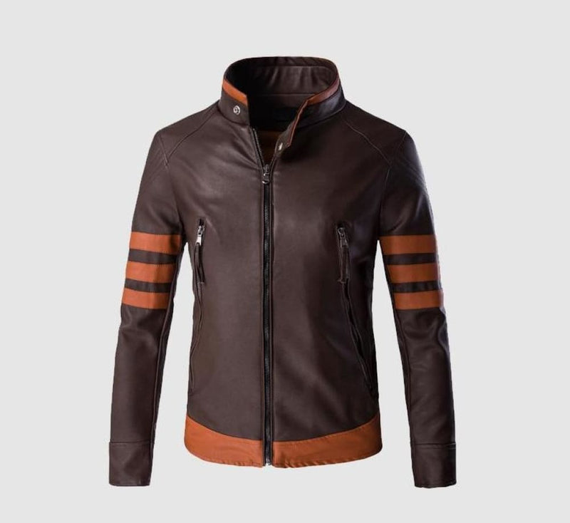 Winter punk motorcycle biker men’s leather jacket - coffee /