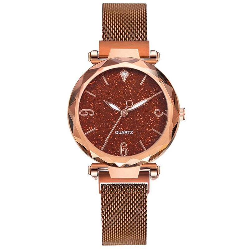 Women’s Magnetic Rose Gold Wrist Watch. Model A - Brown