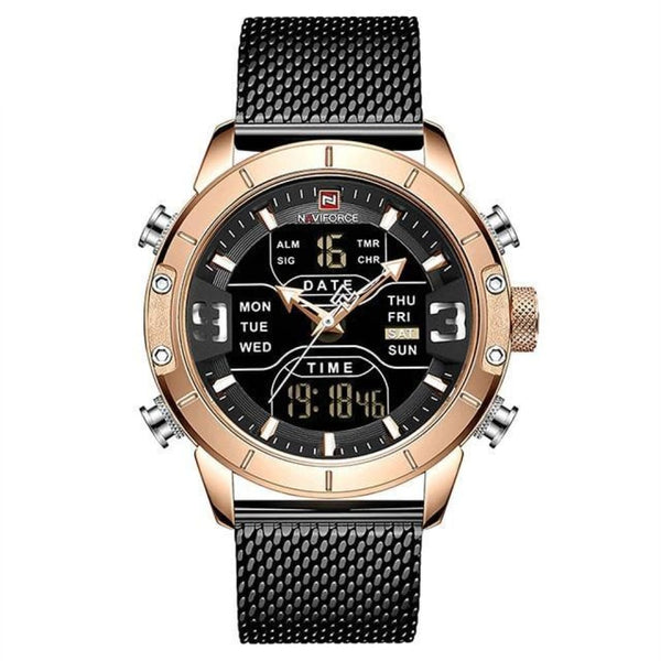 Zonevo Stainless Steel Wrist Watch - Gold Black